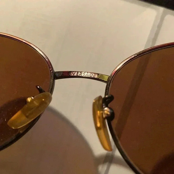 Vintage 1990\'s Versace Medusa Wire Rimmed Aviator Bronze Sunglasses